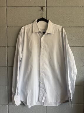 PRADA White & Blue Pinstripe Cotton Button Down Long Sleeve size 44 17 1/2
